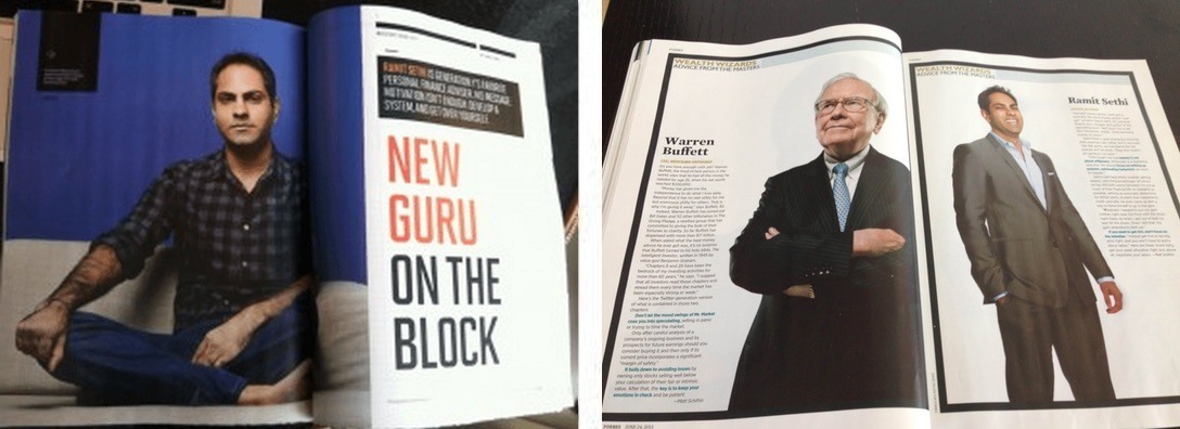 My 6-page Feature in Fortune (left) and me next to Warren Buffett in Forbes (right)