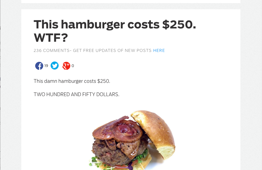 This burger costs $250. WTF?