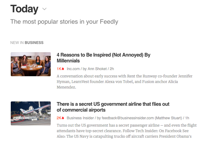 Feedly’s most popular stories section - article ideas