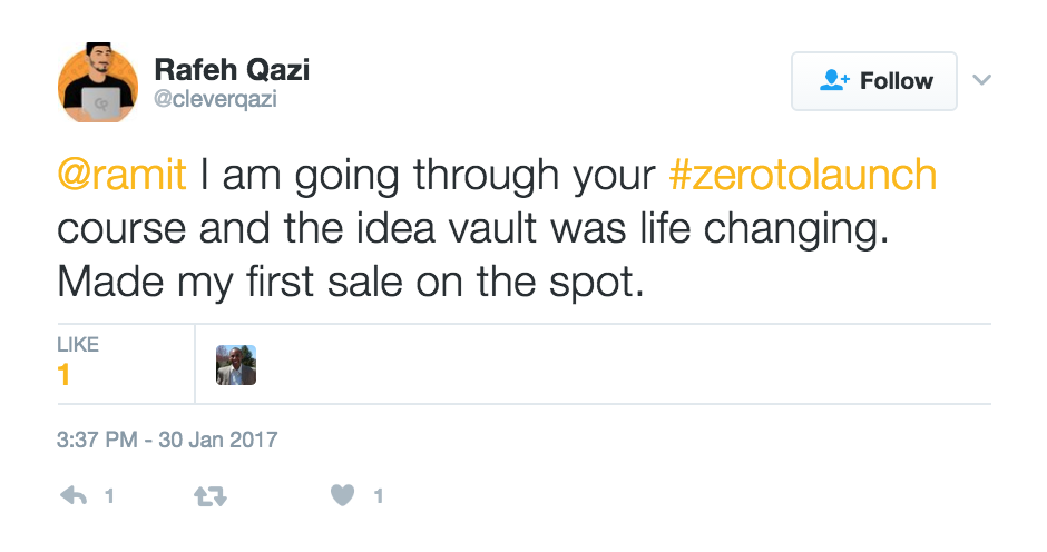 Tweet about Zero to Launch - how to charge premium prices