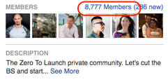 The Zero to Launch private Facebook community has nearly 9k members - how to charge premium prices