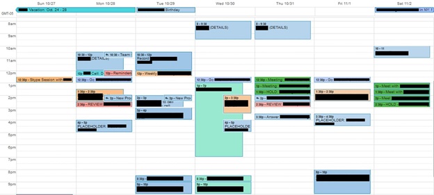 {exemplory case of} using calendar {in order to avoid} conflict