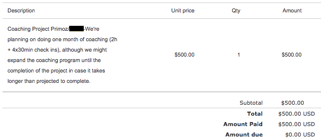 The first invoice I sent when testing my business idea - product launch strategy