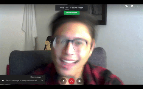 guy dances while using the free webinar services provider Google Hangouts